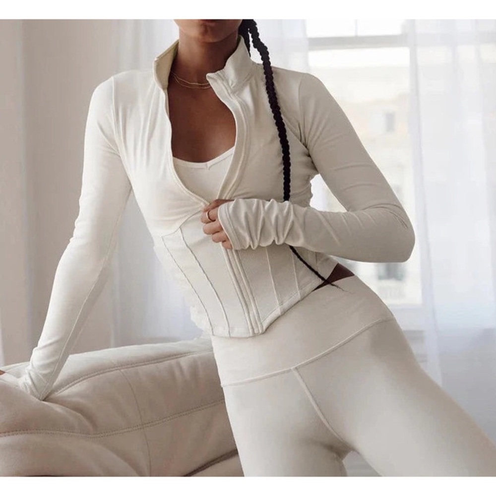 Alo Yoga Airbrush Corset Full Zip Jacket Ivory XS - Picture 12 of 14